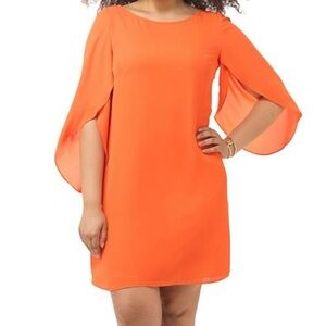 London Times Orange Tulip Sleeve Summer Spring Casual Shift Dress